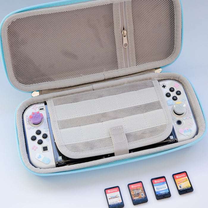 Pastel Animal Switch Carrying Case: pastel pink, white bunny character, kawaii retro pixel-art style