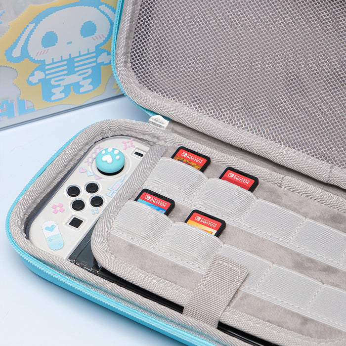 Pastel Animal Switch Carrying Case: pastel pink, white bunny character, kawaii retro pixel-art style