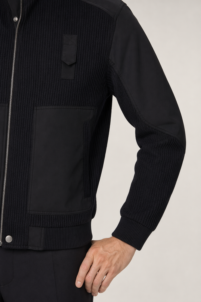 Patchwork Knit Jacket for Men Black