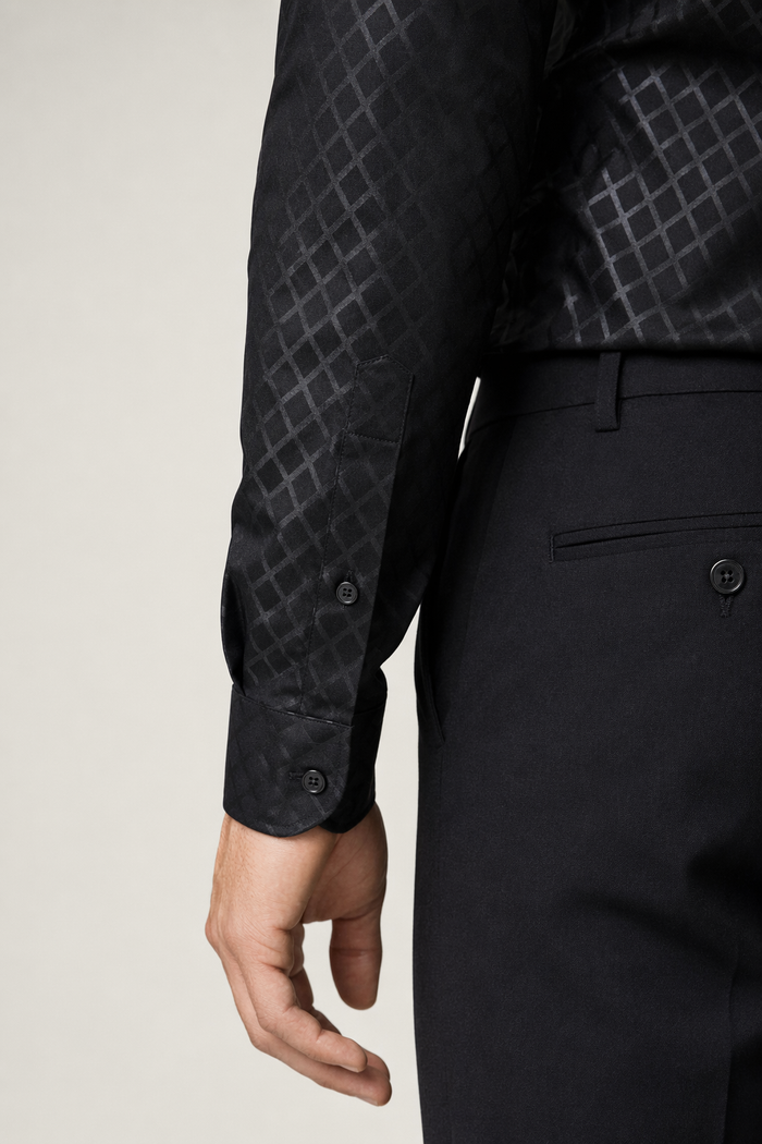 Patterned Button Front Slim Fit Men's Shirt Black