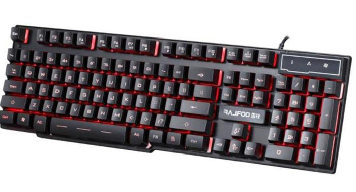 PC Gaming Keyboard with 3 Color LED Backlight and Alpha 3C USB Connectivity for Ninja Dragons: black, purple computer keyboar