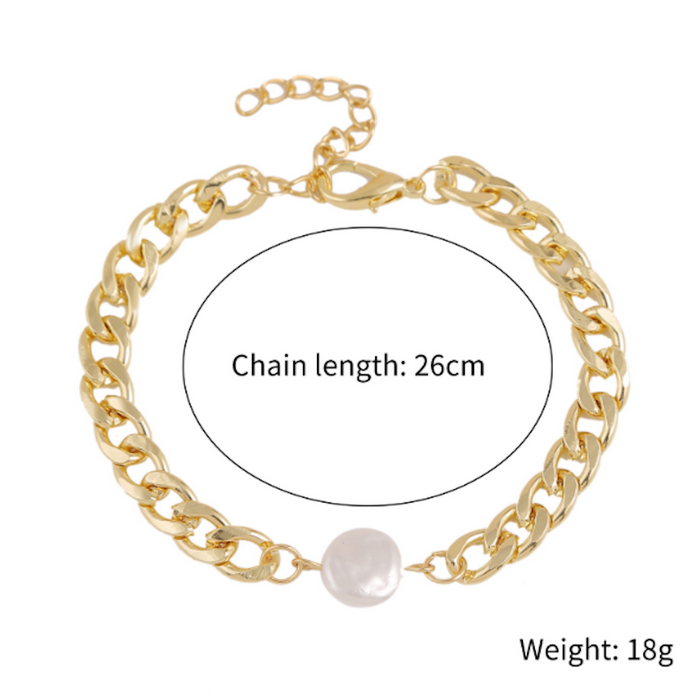 Pearl Pendant Chain Bracelet for Women: gold, white chain bracelet, minimal style