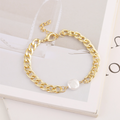 Pearl Pendant Chain Bracelet for Women: gold, white chain bracelet, minimal style