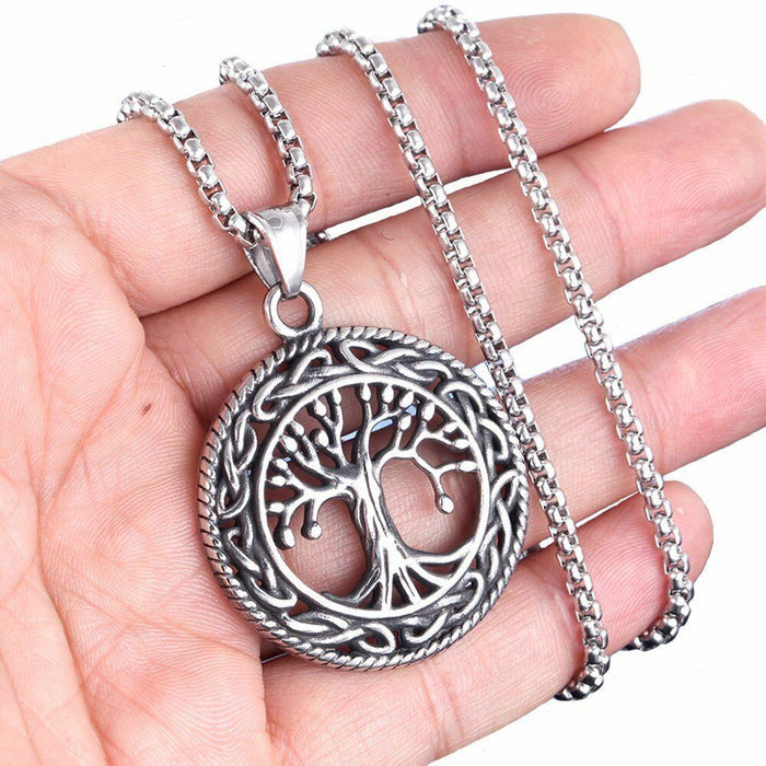 Pendant Necklace with Tree Symbolism: silver tree of life, ornate symbolic style