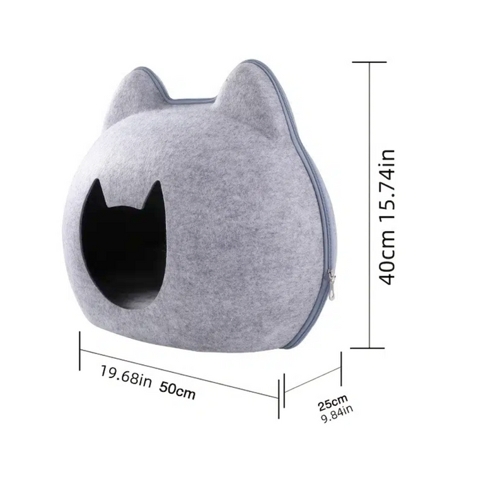 Pet Haven: Charming Feline-Shaped Shelter for Every Season: gray, dark gray trim cat-shaped design, minimal cartoon style