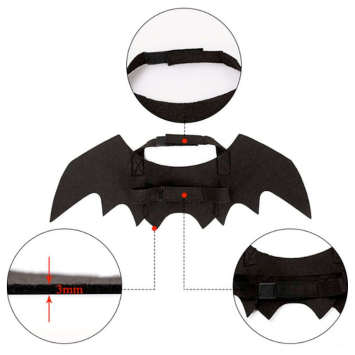 Pet Wings Costume for Halloween, Perfect for Cats and Dogs: black, gray cats and dogs; Halloween bat theme, Halloween costume