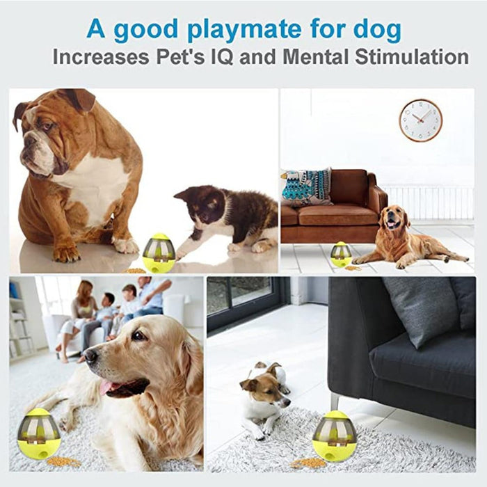 Pets' Food Tumbler Dispenser for Cats and Dogs: lime green, transparent clear dog, product photo style