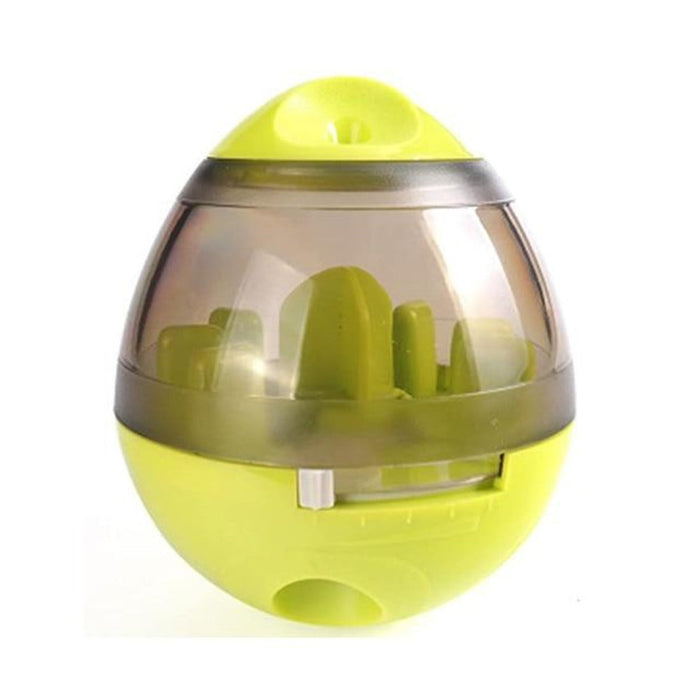 Pets' Food Tumbler Dispenser for Cats and Dogs: lime green, transparent clear dog, product photo style