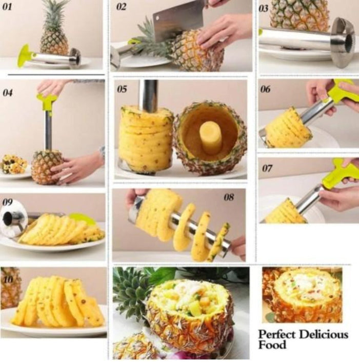 Pineapple Cutting Tool made of Stainless Steel: yellow, silver/gray pineapple corer/slicer tool, functional kitchen tool styl