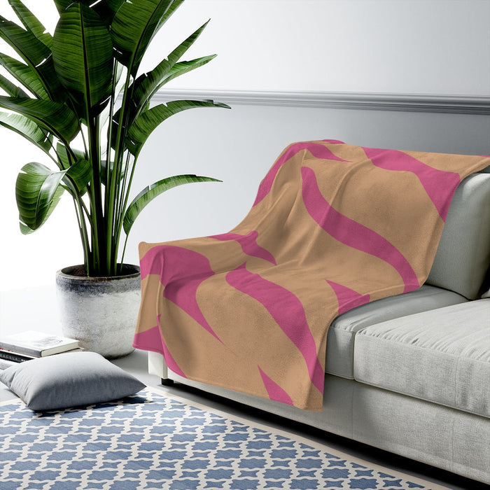 Pink and Apricot Cheetah Print Plush Blanket: tan, bright pink throw blanket, modern abstract style