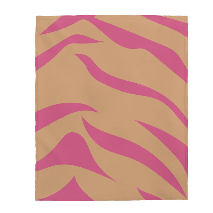 Pink and Apricot Cheetah Print Plush Blanket: tan, bright pink throw blanket, modern abstract style