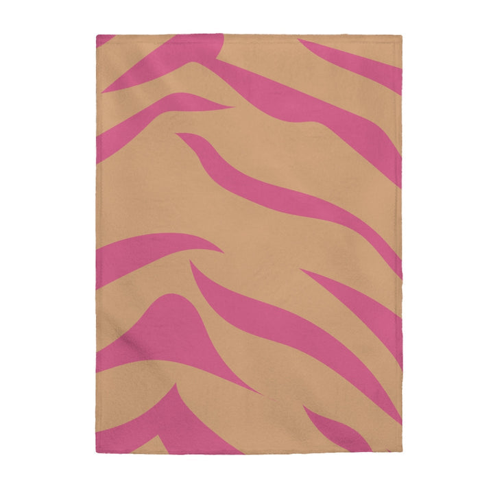 Pink and Apricot Cheetah Print Plush Blanket: tan, bright pink throw blanket, modern abstract style