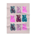 Pink Fleece Baby Blanket for Soft Gummy Bear Comfort: pale pink, teal bear characters, kawaii style