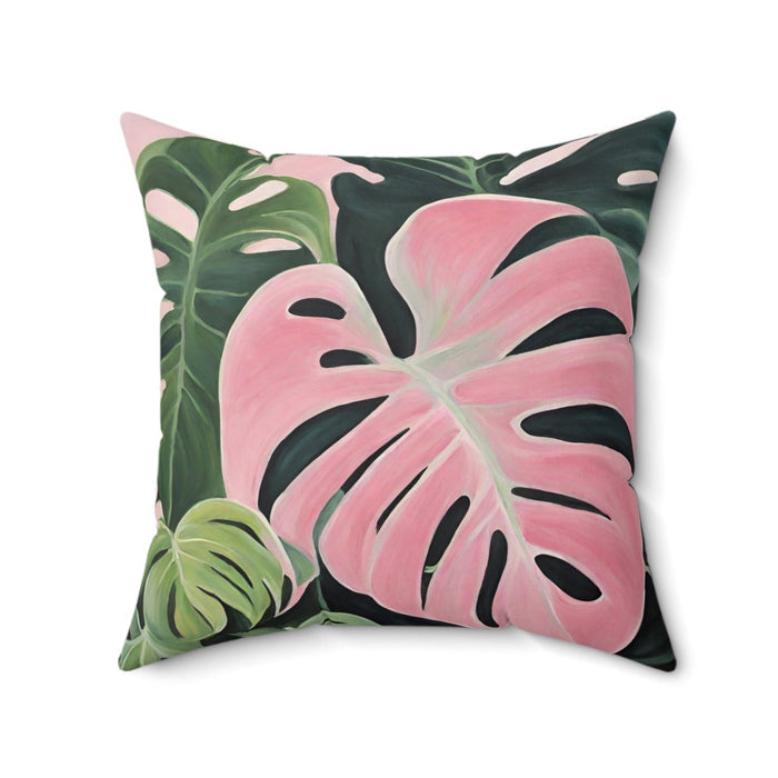 Pink Princess Philodendron Leaf Decorative Pillow, Available in 3 Sizes: pink, dark green tropical monstera leaves, botanical