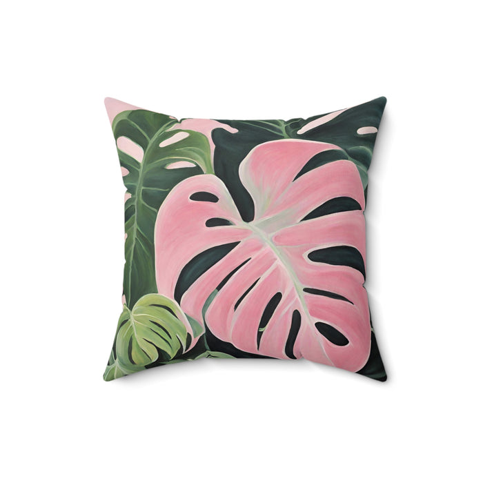 Pink Princess Philodendron Leaf Decorative Pillow, Available in 3 Sizes: pink, dark green tropical monstera leaves, botanical