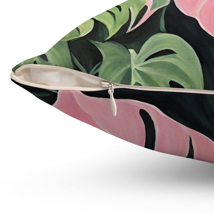 Pink Princess Philodendron Leaf Decorative Pillow, Available in 3 Sizes: pink, dark green tropical monstera leaves, botanical