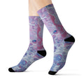 Pink Tie Dye Fun Socks for a Novel Experience: purple, pink abstract face/eye pattern, artistic graphic style