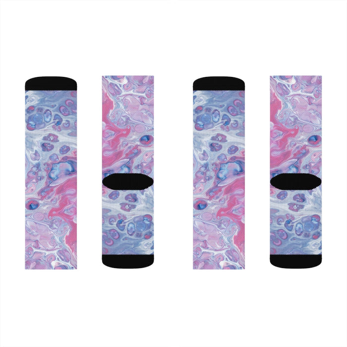 Pink Tie Dye Fun Socks for a Novel Experience: purple, pink abstract face/eye pattern, artistic graphic style