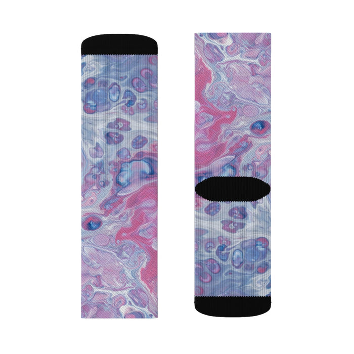 Pink Tie Dye Fun Socks for a Novel Experience: purple, pink abstract face/eye pattern, artistic graphic style