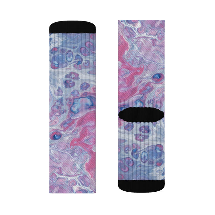 Pink Tie Dye Fun Socks for a Novel Experience: purple, pink abstract face/eye pattern, artistic graphic style
