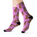 Pink Tiger Fun Novelty Socks: pink, yellow tiger, cartoon style