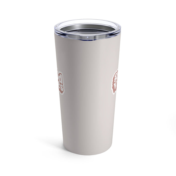 Pink Tumbler 20oz for Positive Energy: light beige, silver tumbler cup with lid, retro cartoon typography style
