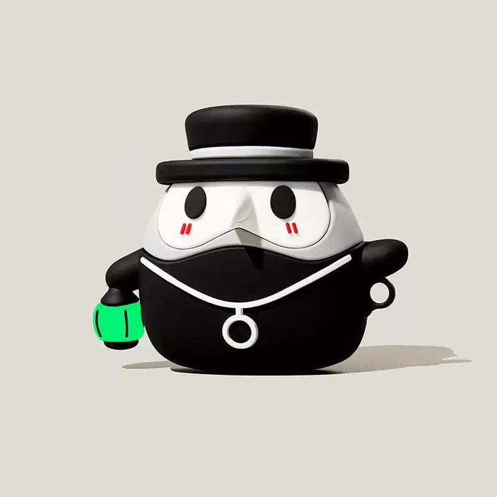 Plague Doctor AirPods Case: Perfect Protection, Compact: black, white penguin-like character, cute cartoon/kawaii style