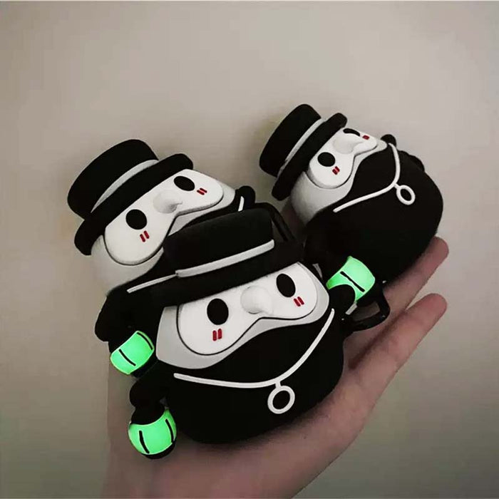 Plague Doctor AirPods Case: Perfect Protection, Compact: black, white penguin-like character, cute cartoon/kawaii style