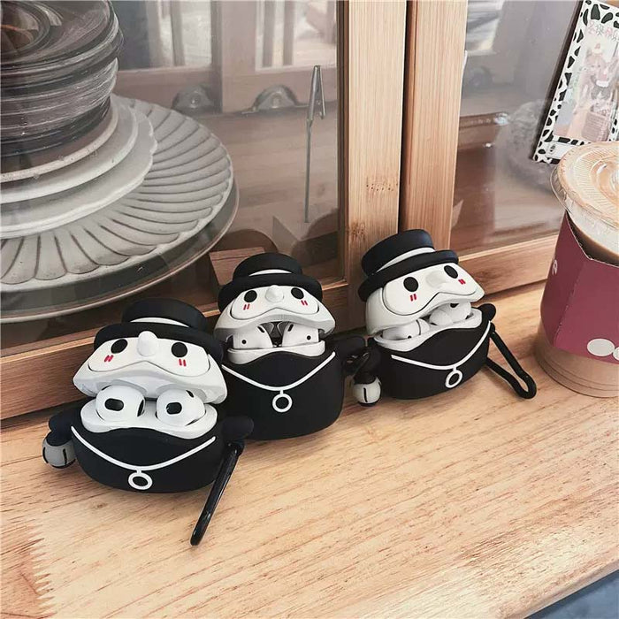 Plague Doctor AirPods Case: Perfect Protection, Compact: black, white penguin-like character, cute cartoon/kawaii style