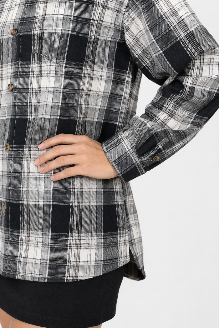 Plaid Long Sleeve Shirt for Women Black
