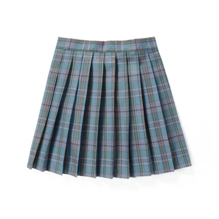 Plaid Mini Skirt with a Japanese Twist: dark green, red pleated skirt, classic school-uniform-inspired style