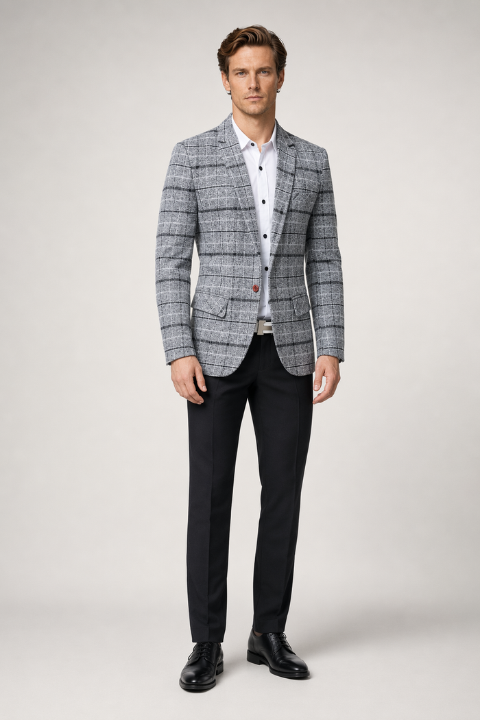 Plaid Mix Men's Jacket Gray