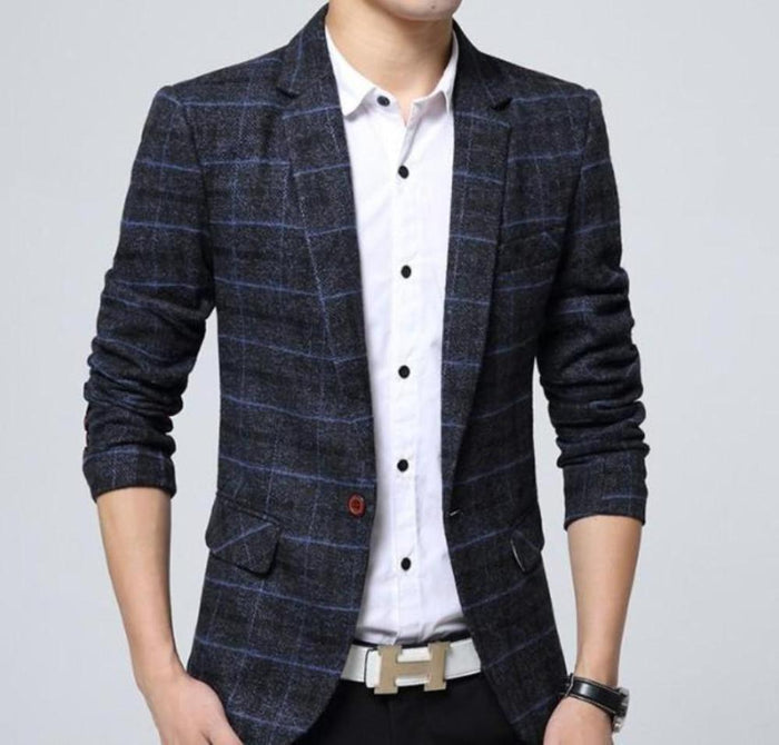 Plaid Mix Men's Jacket: gray, beige blazer jacket, tailored casual style