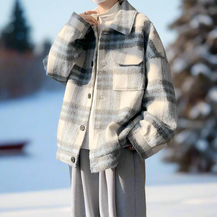 Plaid Shirt Jacket for Men: Enhancing Core Significance with a Fresh Twist: cream, light gray button-front jacket, casual min