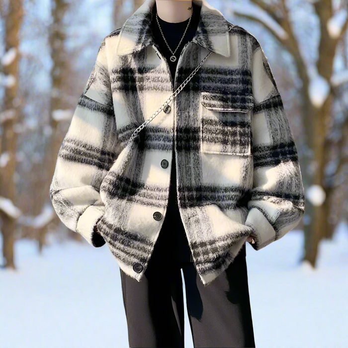 Plaid Shirt Jacket for Men: Enhancing Core Significance with a Fresh Twist: cream, light gray button-front jacket, casual min