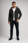 Plaid Zip-Up Jacket for Men with a Hood Army green