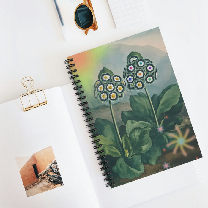 Plants Spiral Notebook, Embracing the Majesty of Nature: dark green, light green flowers and foliage, botanical illustration