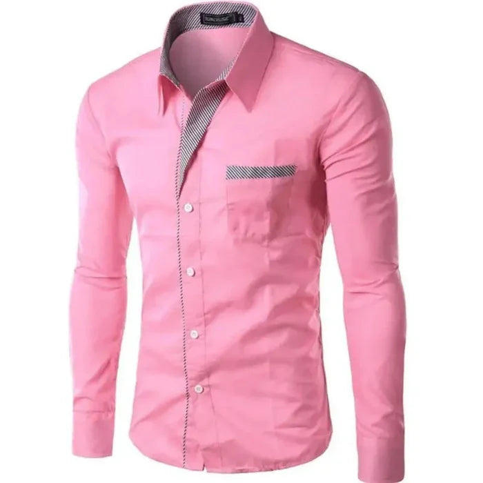 Plus Size dress shirt: blue, white long-sleeve button-up shirt, modern fitted dress-casual style