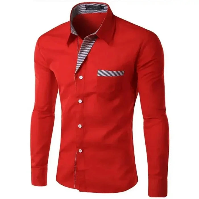 Plus Size dress shirt: blue, white long-sleeve button-up shirt, modern fitted dress-casual style
