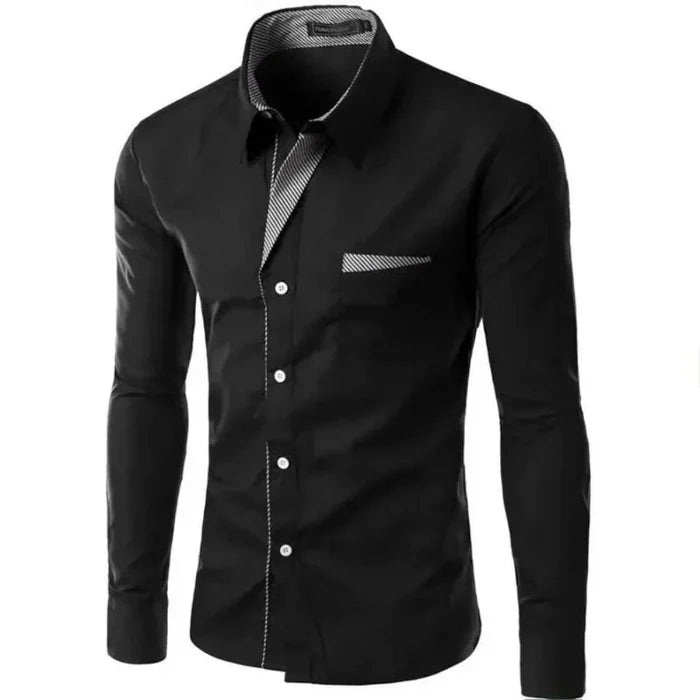 Plus Size dress shirt: blue, white long-sleeve button-up shirt, modern fitted dress-casual style