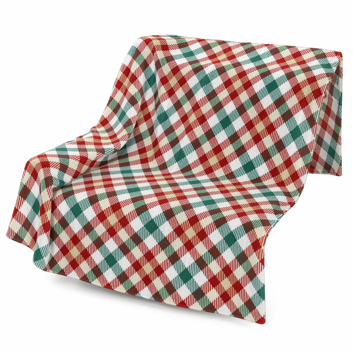 Plush Blanket Throw in Red and Green Plaid Design Default