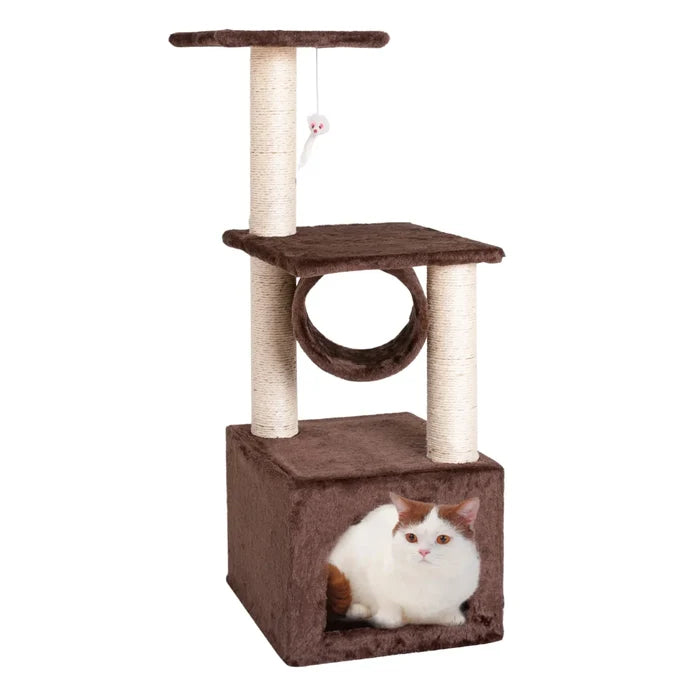 Plush Cat Tower with Sisal Rope for Climbing: brown, cream cat, pet furniture style