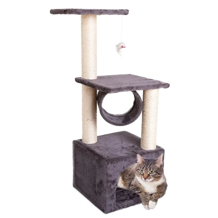 Plush Cat Tower with Sisal Rope for Climbing: brown, cream cat, pet furniture style