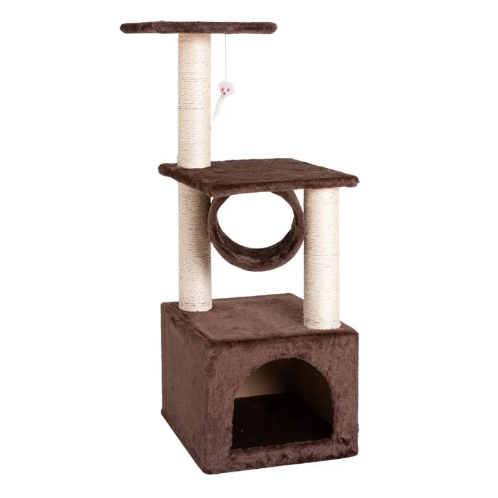 Plush Cat Tower with Sisal Rope for Climbing: brown, cream cat, pet furniture style