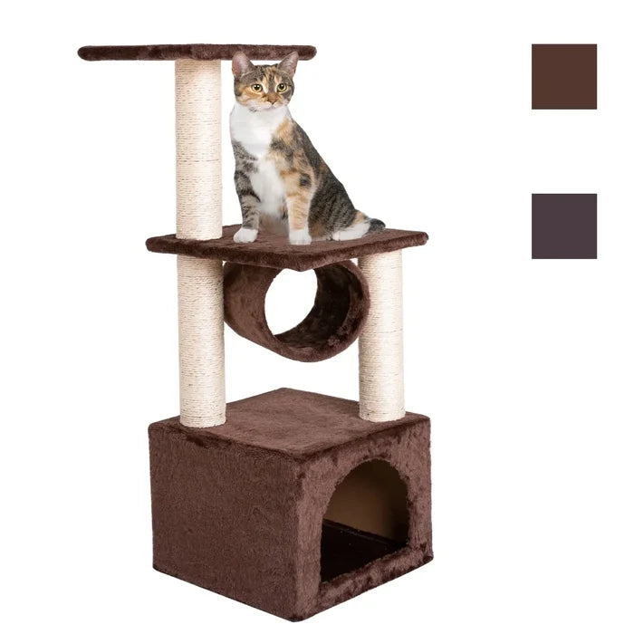 Plush Cat Tower with Sisal Rope for Climbing: brown, cream cat, pet furniture style