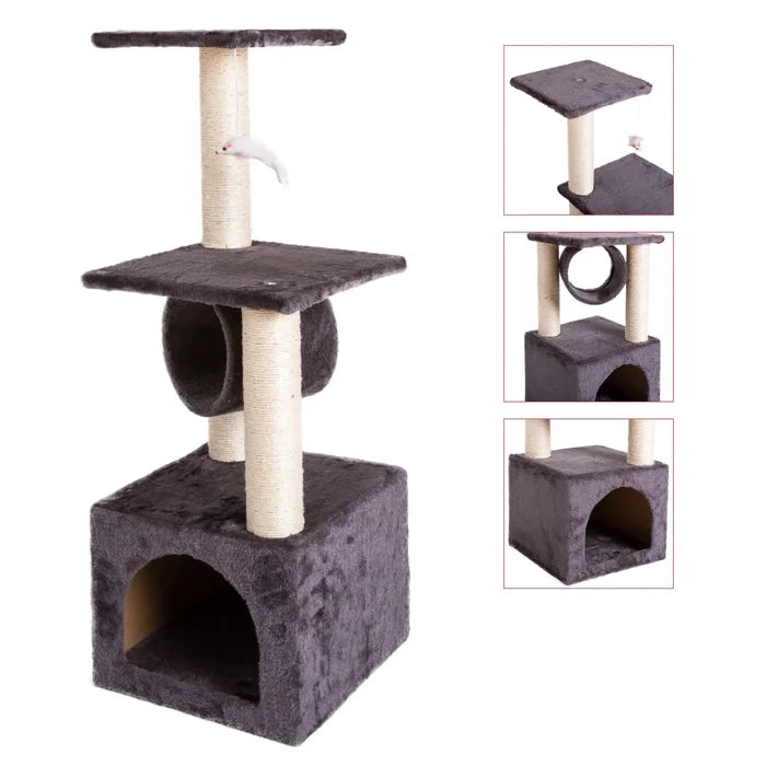 Plush Cat Tower with Sisal Rope for Climbing: brown, cream cat, pet furniture style