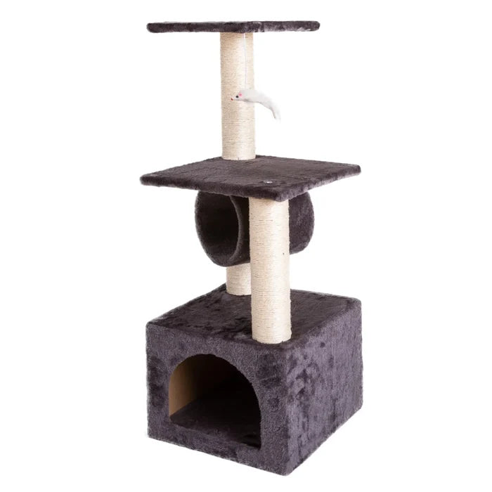 Plush Cat Tower with Sisal Rope for Climbing: brown, cream cat, pet furniture style