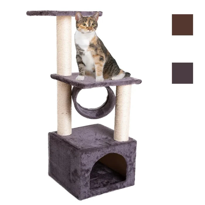 Plush Cat Tower with Sisal Rope for Climbing: brown, cream cat, pet furniture style