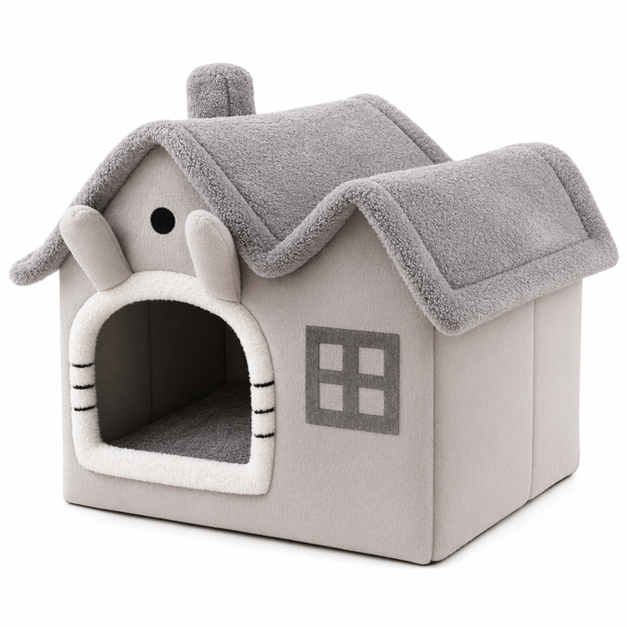 Plush Pet House with Detachable Roof Gray