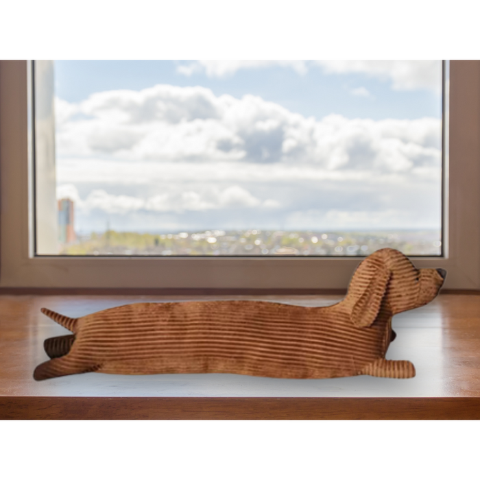 Plush Pillow Featuring a Cartoon Dachshund: brown, dark brown dachshund dogs, cartoon style